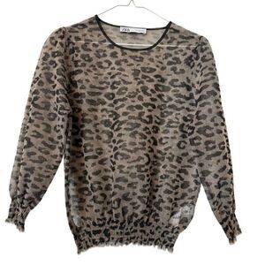 Zara Leopard Print Sheer Mesh Long Sleeve Blouse Top Gray Black Small